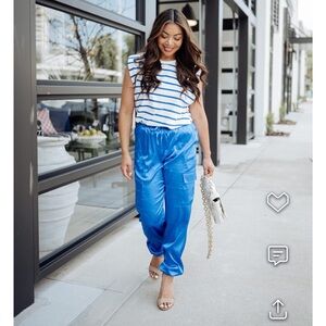 Blue Satin Women's Pants